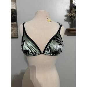 Track & Field tropical triangle strappy bikini top‎ black green size 2 (MD)